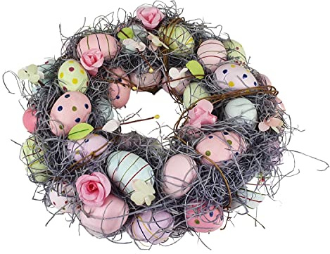 Deko Osterkranz mit bunten Eiern 35cm Türkranz Frühlingskranz
