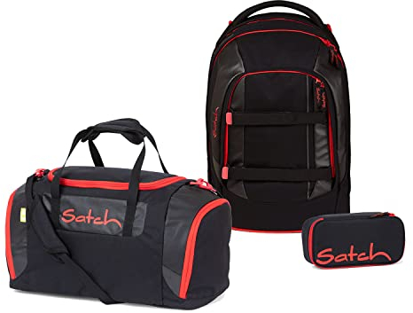 Satch Pack Schulrucksack Set 3tlg. mit Sporttasche und Schlamperbox (Fire Phantom)