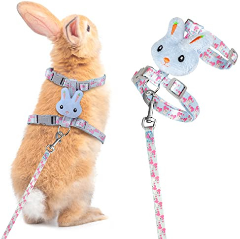 Morbido Imbracatura Pettorina Regolabile con Guinzaglio per Coniglio Nano, Piccoli Animali Domestici, Gatti Criceti Cuccioli Bunny