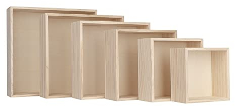 Ideen mit Herz Holz-Boxen | Bilderrahmen | Setzkästen | Holz-Podeste | Ordnungs-Boxen | verschiedene Größen | 6 Stück | ineinander verstaubar