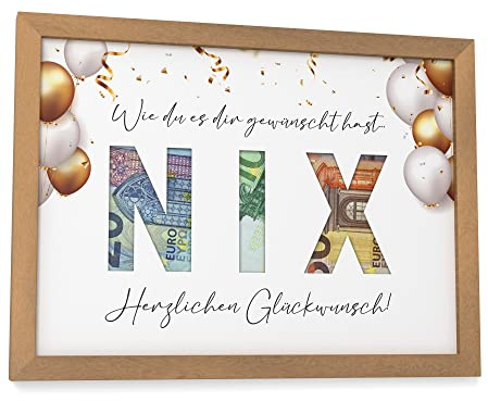 Papierschmiede® NIX Geschenk, Geldgeschenk DIN A5 (15x21 cm) Bilderrahmen nach Wahl, Nichts Geschenk, für Frauen, Männer, Lustig, Coole Geld Verpackung Geschenkidee zum Geburtstag