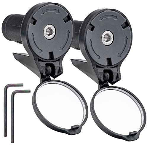 Bike Bar End Rear View Mirror 2 Pack - Adjustable HD Convex Glass Rearview Mirror for Road Bike Drop Bar End or Handlebar End of Mountain Bike, Bicycles, Scooters