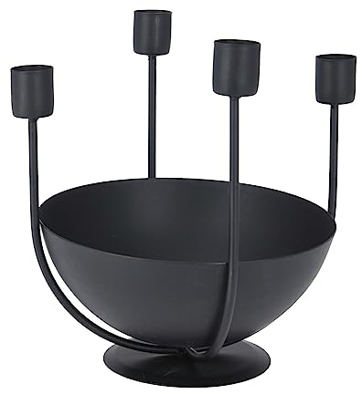 Home4You Kerzenständer - Schwarz - Metall - H 21 cm - mit Dekoschale