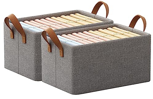 Faltbar mit Griff Box 2-Pack 18L Aufbewahrungskorb für Regale Haushalt Schublade Stil Stoff Box für Kleidung Bettwäsche Pullover T-Shirts Decken (38 X 26 X 19 CM, Grey)
