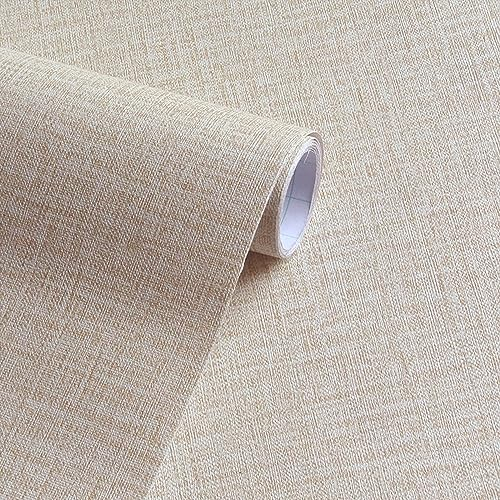 BPILOT Papel tapiz con patrón de tela de yute beige claro autoadhesivo impermeable para dormitorio sala de estar Fondo de sala de estar pegatina decorativa para pared