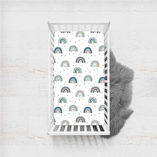 Odot Sábana Bajera Minicuna Sabanas Niños y Niñas Transpirable Funda Capazo Carrito Bebe Universal, para Cama Ovalada, Reloj de Arena y Colchón Rectangula (160x80cm,Lindo Arcoiris 6)