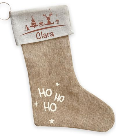 Nikolausstrumpf | Weihnachtsstrumpf | Personalisiert mit Name Motiv: Weihnachtslandschaft | Jute Nikolaussocke einfach Befüllen und Aufhängen Beutel mit Namen zum Nikolaus