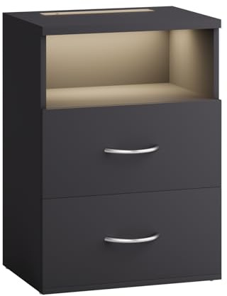 Casaria Nachttisch mit LED Ablagefach Anthrazit | 40x28x55 cm, für Boxspringbett, 55cm Komfortable Höhe, Schlafzimmer, Haushalt, Beistelltisch, Dimmbare Beleuchtung, Holz