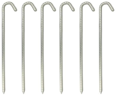 ADEPTNA Heavy Duty Steel Pack of 6 Anti-Rust Galvanised Steel Marquee Ground Stakes 38cm Tent Pegs Solid Steel Rebar for Reliable and Long Use