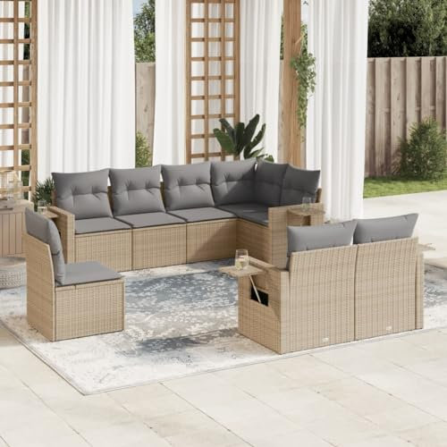 Rantry 8-TLG. Gartensofa Set mit Kissen Gartenlounge Gartenmöbel Loungesofa Balkonmöbel Ecklounge Ecksofa Sitzgruppe Loungemöbel für Garten Terrasse und Balkon Beige Poly Rattan