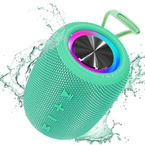 SENXINGYAN Altavoz Bluetooth Portátil 20W, Impermeable IPX6 con Sonido Estéreo HD, 16 Horas de Reproducción, Luces LED, Micrófono Integrado, Radio FM, Compatible con TF/AUX (Menta)