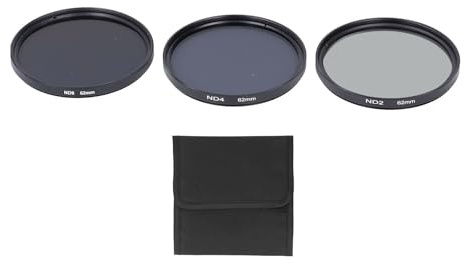 Set di Filtri ND, con Filtro ND2, Filtro ND4 e Filtro ND8 Rivestimento Multistrato HD Filtro Anti Sovraesposizione per Obiettivo Fotocamera per Accessori di Ripresa (62 mm)