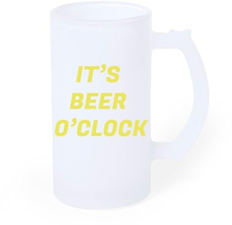 Genérico Jarra 500Ml de cerveza helada It's Beer o'clock - Jarra bebida refresco cristal esmerilado medio litro - Original regalo Padre Madre Cumpleaños grabado con asa.