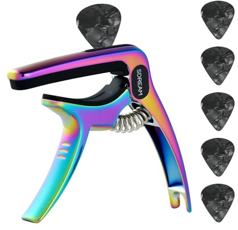 SDREAM Capo For Acoustic Electric Guitar 6 String - One Hand Quick Change Capo for Banjo Classical Guitar Bass Ukulele Mandolin with 5 Picks