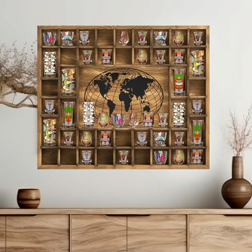 GlikCeil Grande vitrine en Bois Rustique avec 48 emplacements pour Verres à Liqueur de différentes Tailles - 71,1 x 58,4 cm