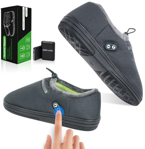 Zapatillas Calefactables, Rtdep Calentadores de Pies con batería de 5V 5000mAh, Calentadores de Pies Avec Commande de commutateur Dual, Calentador de Pies Electrico para Mujeres y Hombres