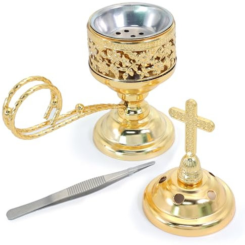 BEYLAB Räuchergefäß, Weihrauchkohle Räucherstäbchenständer, Bakhoor Halter - Ideal für Aromatherapie, Yoga, Spa, Zuhause und Christliche Kirche - Gold