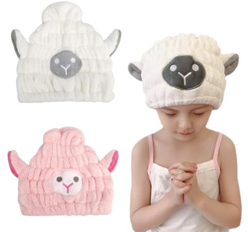 Turbante Capelli Microfibra per Bambini, 2 Pezzi Asciugamano Capelli Turbante in Cotone per Ragazza, Asciugamano per Testa, Asciugamano per Capelli Asciugatura Rapida, per Donna Capelli Corti