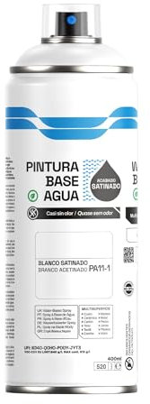 H HANSEL HOME Pintura Spray Base Agua 400ml - Para Muebles, Metal, Plástico y Madera - Ecológica y Sin Olor, Colores Duraderos - Blanco Satinado, 1 unidad