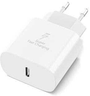 Prise de Chargeur Rapide USB C 25W Samsung pour Samsung Galaxy S25 S24 S23 S22 S21 Ultra 5g S20 Ultra S20 S20+ S10 A06 A05 A04 A16 A15 A25 A35 A55 A54 5G A52 A51 A32 A31 Bloc de Charge Rapide USB-C
