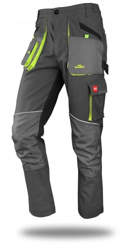 KEILOR Arbeitshose Stretch schlanke Slim Arbeithose Schutzhose, passt Sich der Taille an Arbeitshose für Herren Strapazierfähige Arbeitshose Grau Schwarz 52