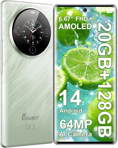 FOSSIBOT S3 Pro 4G Unlocked Smartphone 6.67 FHD+ AMOLED Curved Display 1.09 Functional Rear Display MTK Helio G85 Chips 20GB+128GB/1TB Storage 5000mah Battery 64MP+8MP+2MP Camera Android 14 (Green)