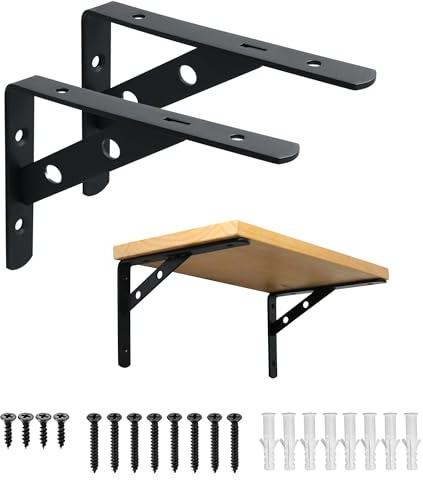 Mooche 2 Pièces Support d'Étagère Robuste, Equerre Etagere Murale15 CM, Étagère Triangulaire à Fixation Murale, Équerre d'Étagère à Angle Droit De 90 Degrés, Noir