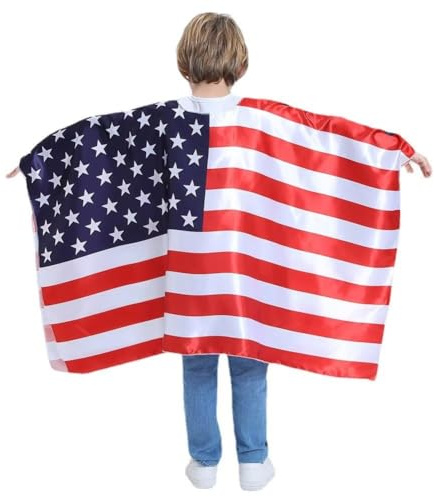 Vobumix Costume Mantello con Bandiera Americana, Mantello con Bandiera Americana Indossabile con Bandiera Americana, Festa 'Indipendenza, Stampa a Strisce, Costume Cosplay
