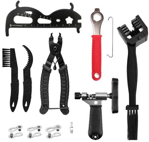 Bike Chain Tool Set - 12 Universal Pack Chain Tools with Pliers, Breaker Spoke Wrench Replacement, Bicycle Cleaning Brush, Chain Link, Flywheel Sprocket Remover for Road Mountain Bike 6-12 Speed Chain