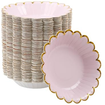 Geeklife 20oz Pink Gold Disposable Paper Bowls with Scalloped Border,30ct | Foil Scalloped Border, Oil Proof,Leak Proof,Water Proof,Large,Heavy Duty,Decorative,Weddings,Soup,Salad,Daily Meal,20 ounce