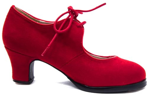 El Rocio desde 1980 Zapatos de Flamenco de Doble Suela con Cordones, en Ante, y Clavos (Rojo, Sistema Tallas Calzado EU, Adulto, Mujer, Números, Mediano, 36)