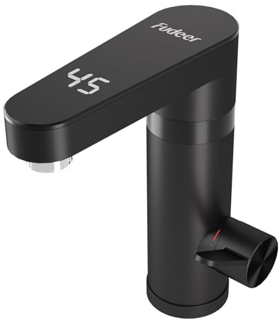 Electric Instant Hot Water Tap with Digital Temperature Display, ABS Housing Water Heater Tap, 120 Degrees Swivel Spout 220V 3400W Electric Tap for Bathroom, Garage, Utility (Black)