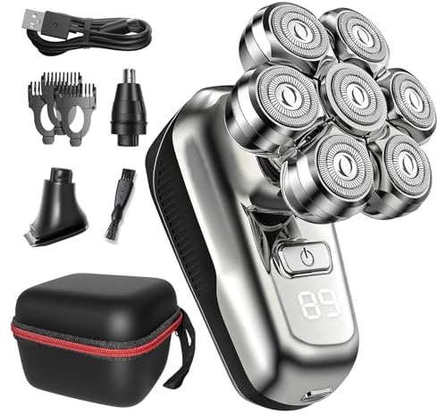 Afeitadoras de cabeza para hombres, afeitadora de cabeza flexible 7D mejorada 2025 para hombres calvos, afeitadora eléctrica IPX6 húmeda/seca, recortadora de patillas de nariz y cabello, juego de aseo