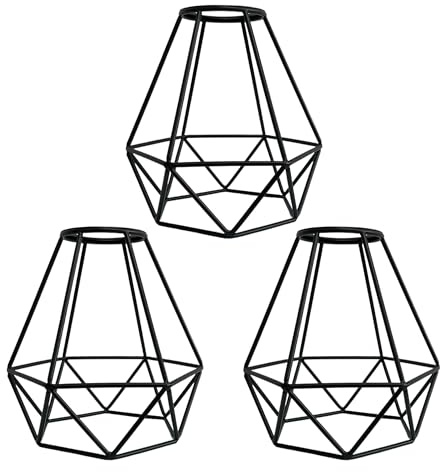 3er Set Metall Käfig Lampenschirm Schwarz für E27 Pendelleuchten | Geometrischer Käfig Lampenschirm für Deckenleuchten. Ø12cm x H16,5cm. Industrial Stil für Küche & Esszimmer