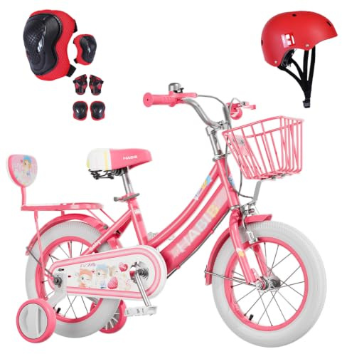 Kinderfahrrad Mädchen 12 14 16 Zoll mit Puppensitz, Helm & Schutzset | Puppensitz mit Lehne – Größe: 12 Zoll 85–105, 14 Zoll 100–120, 16 Zoll 115–130 cm (Sattel ab 47)