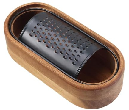 Rallador de queso con contenedor, triturador de alimentos, triturador de queso para verduras, madera, acero inoxidable, herramienta de cocina de 5.51 x 2.28 pulgadas, sin mango