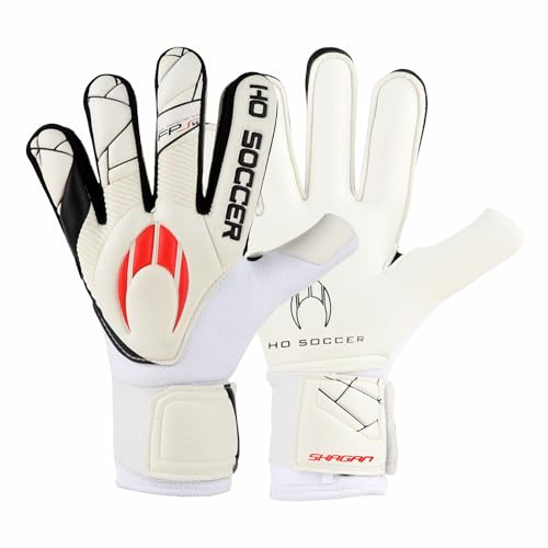 HO Soccer SHAGAN Flat Protek Kid Pro - con protección para los Dedos - Guantes de Portero, Unisex Niño, Blanco/Rojo, 6