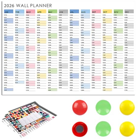 ZWWOGE Calendrier Mural 2026 Affiche Minimaliste avec 6 Aimants Magnétiques, Planificateur Mensuel en Français Organisateur Quotidien, Décoration de Bureau pour Famille École Travail