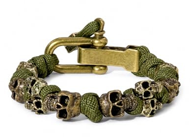 Yuanyora Skull Bracelet for Men Black Gothic Paracord Bracelet with Antique Skull Charms Adjustable Biker Punk Wristband Handwoven Survival Style Jewelry with U-Shackle Closure, 21 Centimeters To 23