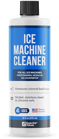 Essential Values Ice Machine Cleaner and Sanitiser - Ice Maker Cleaner - Limescale Remover - Nickel Safe Descaler Liquid - Compatible with Major Brands - 473ml (16 fl oz) - 4 Uses