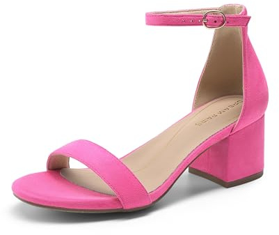Dream - Sandali da donna con tacco basso e cinturino alla caviglia, Rosa (Camoscio fucsia), 36 EU