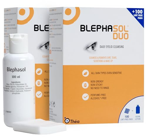 Blephasol Duo Micellar Eyelid Cleansing Lotion | Gentle, Effective Removal of Dirt & Makeup from sensitive Eyelids and Lashes | Perfume & Alcohol-Free | 2 PACK | 2 x 100 ml Bottle |200 Lint-Free Pads
