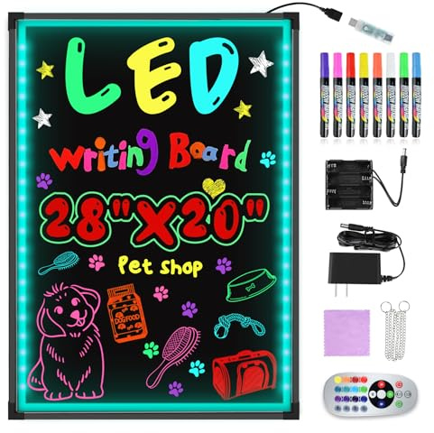 Hosim Led Zeichenbrett 50cmx70cm Leuchtende LED Schreibtafel mit Fernbedienung und 8 Neon-Stifte DIY-Design Leuchttafel mit 7 Farben blinkende Modefür Café, Bar, Restaurant, Hochzeit