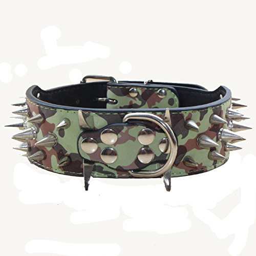 Haoyueer Hundehalsband mit Spitzen Nieten, 5,1 cm breit, stilvolles Leder-Hundehalsband für mittelgroße und große Hunde, Pitbull, Labrador, Boxer Rottweiler, Deutscher Schäferhund, Camouflage, M