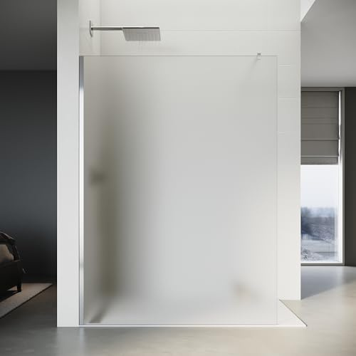 SONNI Walk-In Duschwand 100x200 cm, vollsatiniert mit Stabilisator, Silber | 8 mm ESG mit vollsatiniertem Design und NANO-Beschichtung für maximale Privatsphäre, einfache Reinigung und flexible Montage.