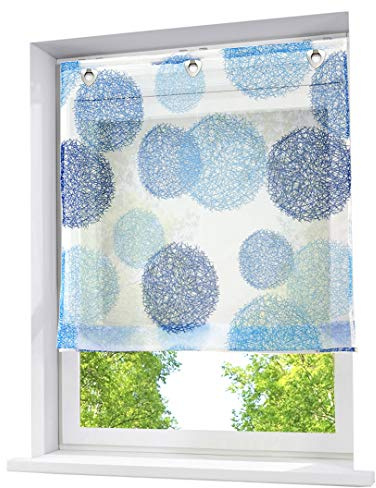 Raffrollo mit Kreis-Motiven Druck Design Rollos Voile Transparent Vorhang (BxH 100x140cm, Blau Kreis mit U-Haken)
