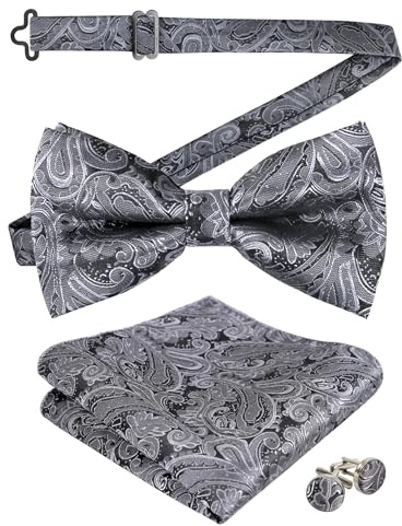 Alizeal Herren Fliege mit Farbverlauf Paisley, vorgebunden, Einstecktuch, Manschettenknöpfe Set | Formelle Party-Fliege, verstellbares Design, Smoking, zweilagiges Set