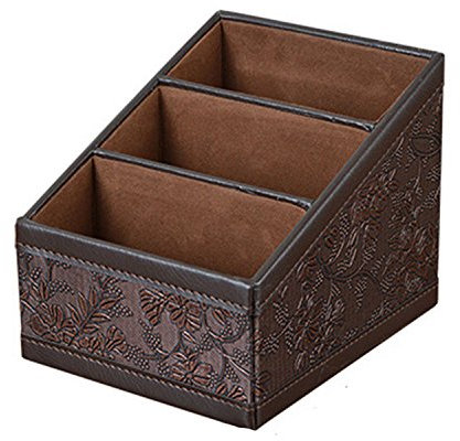 Basage Retro - Caja de almacenamiento de cosméticos de piel sintética con mando a distancia para móvil, organizador de mesa para el hogar o la oficina