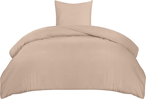 Utopia Bedding Bettwäsche 135x200 Set - Mikrofaser Bettbezug 135x200 cm + 1 Kissenbezug 80x80 cm - Beige