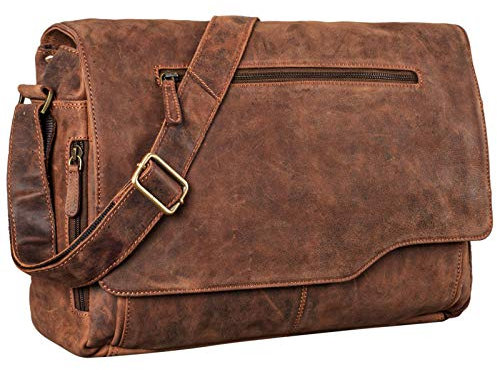 STILORD 'Marvin' Ledertasche Umhängetasche Modernes Vintage Design 15.6 Zoll Laptoptasche große Unitasche College Bag echtes Leder, Farbe:aneto - braun